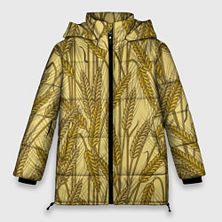 Куртка зимняя женская Винтажные колоски пшеницы, цвет: 3D-светло-серый