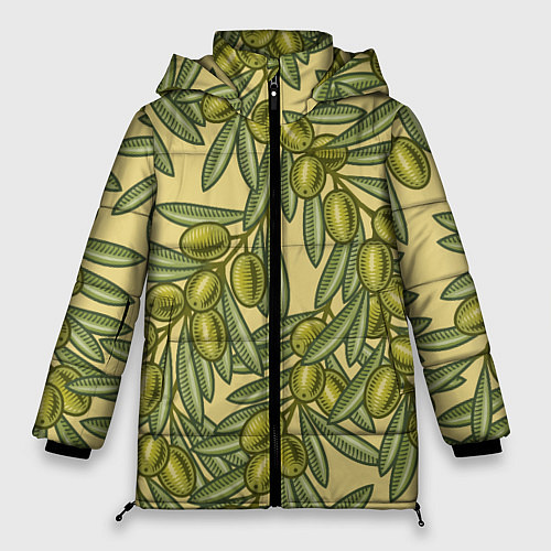 Женская зимняя куртка Винтажные ветви оливок / 3D-Красный – фото 1