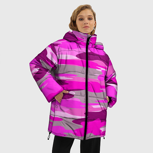 Женская зимняя куртка Абстракция милитари ярко розовый / 3D-Черный – фото 3