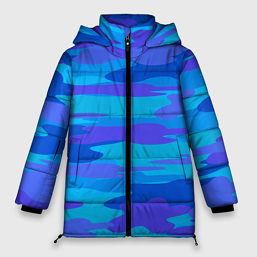 Женская зимняя куртка Абстракция милитари сине-голубой / 3D-Светло-серый – фото 1