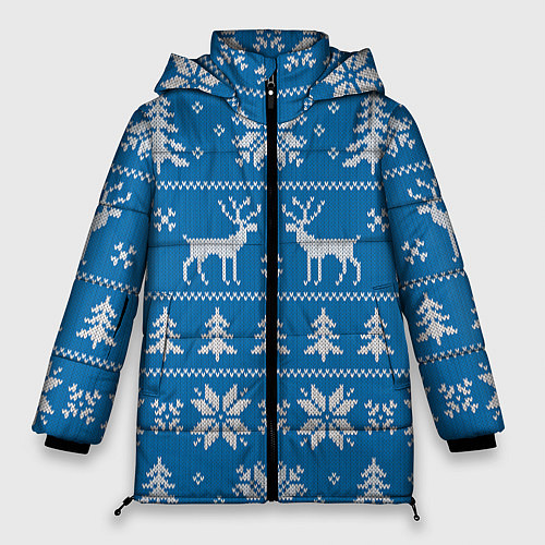 Женская зимняя куртка Рождественский синий свитер с оленями / 3D-Красный – фото 1