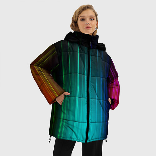 Женская зимняя куртка Радужные неоновые свечения / 3D-Черный – фото 3