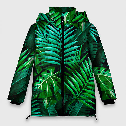 Женская зимняя куртка Тропические растения - текстура / 3D-Красный – фото 1