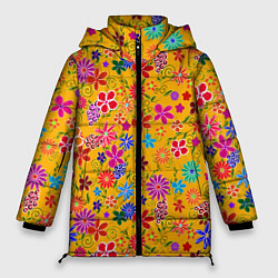 Куртка зимняя женская Нарисованные цветы - орнамент, цвет: 3D-светло-серый
