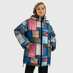 Куртка зимняя женская Джинсовые лоскуты - пэчворк, цвет: 3D-светло-серый — фото 2