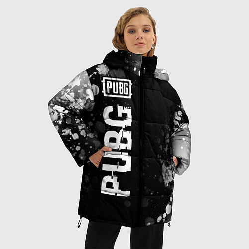 Женская зимняя куртка PUBG glitch на темном фоне: по-вертикали / 3D-Черный – фото 3
