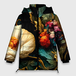 Куртка зимняя женская Винтажные цветы акварелью, цвет: 3D-черный