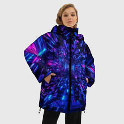 Куртка зимняя женская Киберпанк синий неоновый тоннель, цвет: 3D-красный — фото 2