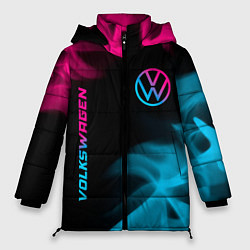 Куртка зимняя женская Volkswagen - neon gradient: надпись, символ, цвет: 3D-черный
