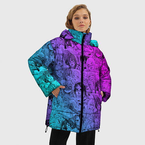 Женская зимняя куртка Ахегао девушки градиент / 3D-Черный – фото 3