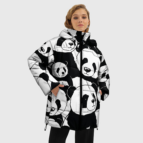 Женская зимняя куртка С пандами паттерн / 3D-Черный – фото 3