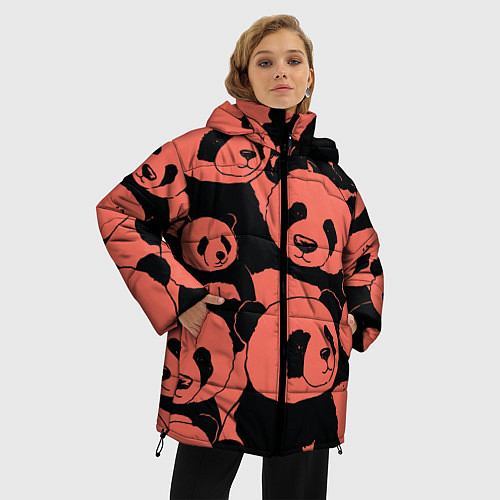 Женская зимняя куртка С красными пандами / 3D-Черный – фото 3