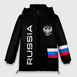Куртка зимняя женская Россия и три линии на черном фоне, цвет: 3D-черный