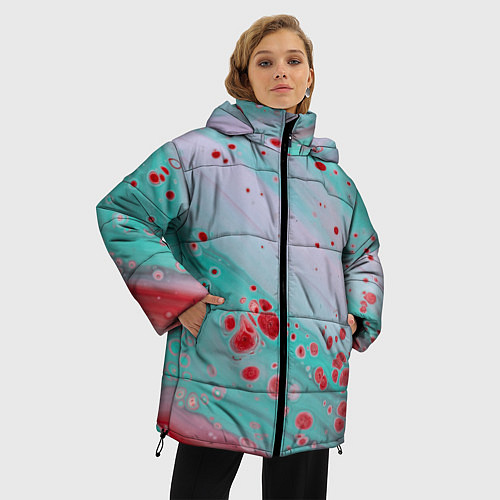 Женская зимняя куртка Волнообразные красные и голубые краски / 3D-Черный – фото 3