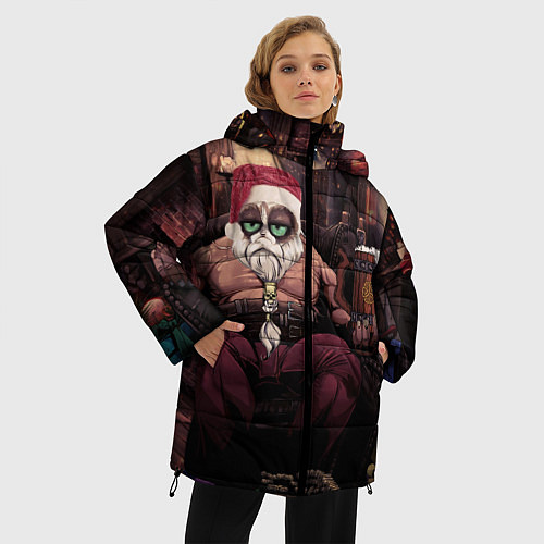 Женская зимняя куртка Плохой Санта Кот / 3D-Черный – фото 3