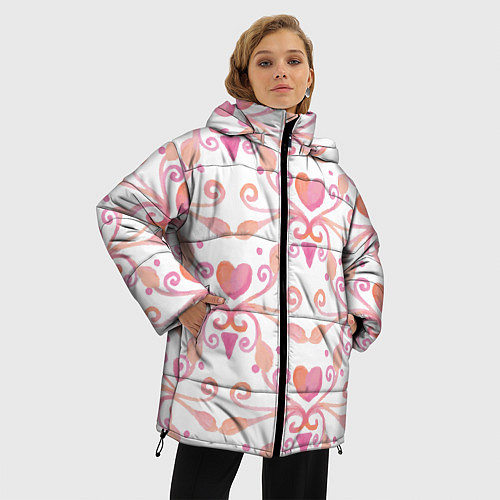 Женская зимняя куртка Винтажные сердечки / 3D-Черный – фото 3