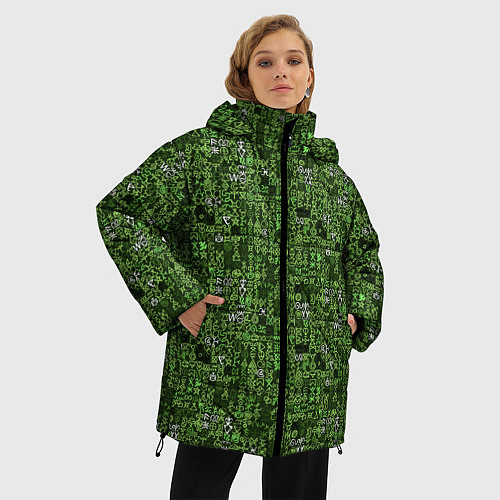 Женская зимняя куртка Милитари иероглифы / 3D-Черный – фото 3