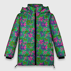 Куртка зимняя женская Яркий неоновый цветочный узор, цвет: 3D-светло-серый