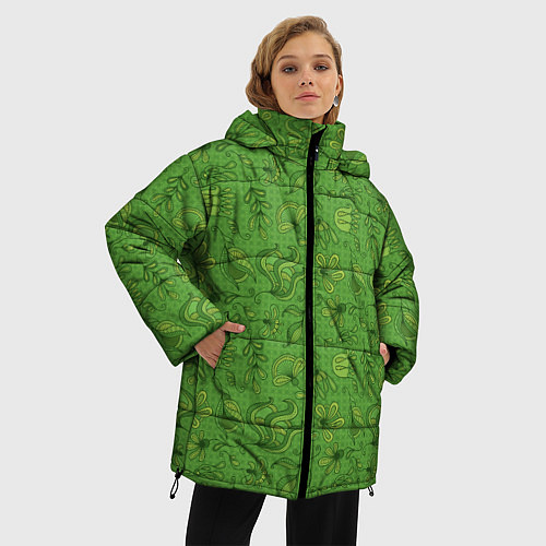 Женская зимняя куртка Милитари цветы / 3D-Черный – фото 3