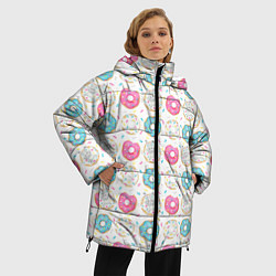 Куртка зимняя женская Разноцветные пончики с серым зайцем, цвет: 3D-черный — фото 2