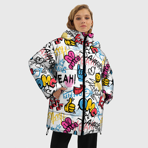 Женская зимняя куртка Прикольные надписи / 3D-Красный – фото 3
