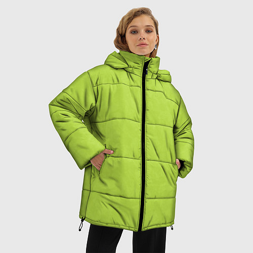 Женская зимняя куртка Текстурированный ярко зеленый салатовый / 3D-Светло-серый – фото 3