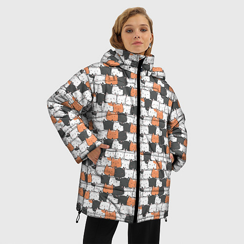 Женская зимняя куртка Котята с разными эмоциями / 3D-Светло-серый – фото 3