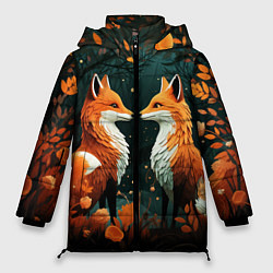 Куртка зимняя женская Две лисоньки в стиле Folk Art, цвет: 3D-красный