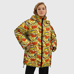 Куртка зимняя женская Дрозды и свиристели на рябине, цвет: 3D-красный — фото 2