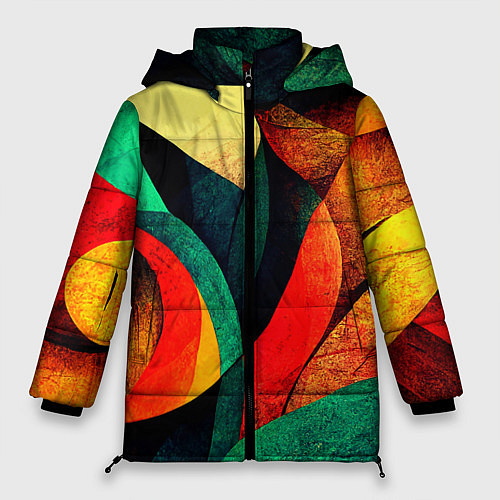Женская зимняя куртка Текстурированная цветная абстракция / 3D-Красный – фото 1