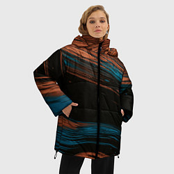 Куртка зимняя женская Синие и оранжевые переливающиеся пески во тьме, цвет: 3D-светло-серый — фото 2