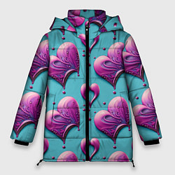 Куртка зимняя женская Паттерн сердца и капли, цвет: 3D-светло-серый