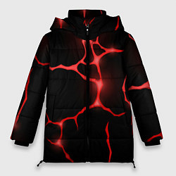 Куртка зимняя женская Красные неоновые трещины, цвет: 3D-светло-серый