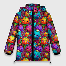 Куртка зимняя женская Паттерн веселые Маленькие Монстры, цвет: 3D-черный
