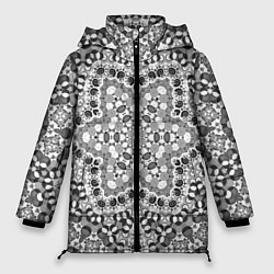 Куртка зимняя женская Черно-белый орнамент мандала, цвет: 3D-светло-серый