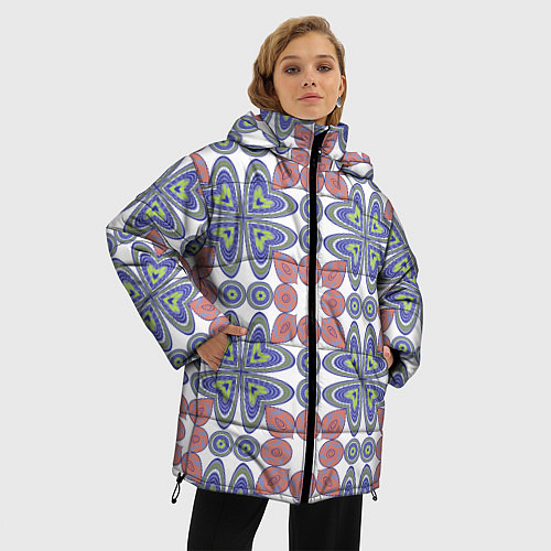 Женская зимняя куртка Мозаика, абстрактные сердечки / 3D-Черный – фото 3