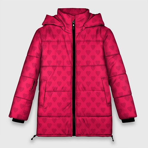 Женская зимняя куртка Красный паттерн с мелкими сердечками / 3D-Красный – фото 1