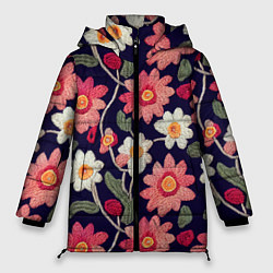 Куртка зимняя женская Эффект красивой вышивки, цвет: 3D-черный