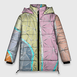 Куртка зимняя женская Разноцветный фон из треугольников с металлическими, цвет: 3D-красный