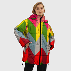 Куртка зимняя женская Разноцветный ромбический абстрактный паттерн, цвет: 3D-черный — фото 2