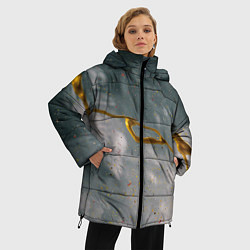Куртка зимняя женская Абстрактный серо-белый туман и золотая краска, цвет: 3D-светло-серый — фото 2