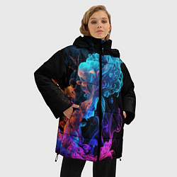 Куртка зимняя женская Неоновый цветной дым на черном фоне, цвет: 3D-черный — фото 2