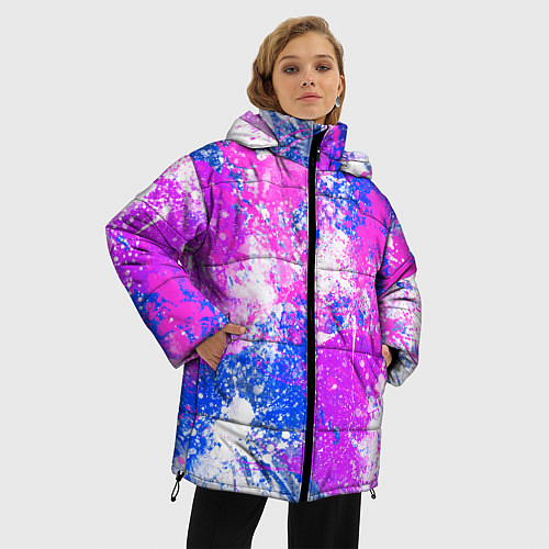 Женская зимняя куртка Разбрызганная фиолетовая краска - светлый фон / 3D-Черный – фото 3