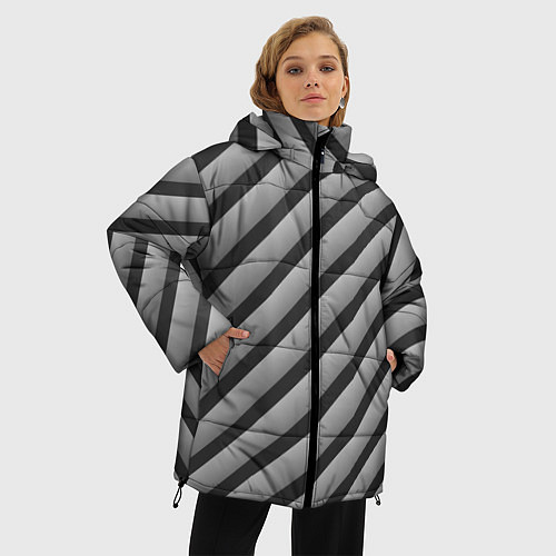 Женская зимняя куртка Полоса объемная / 3D-Светло-серый – фото 3