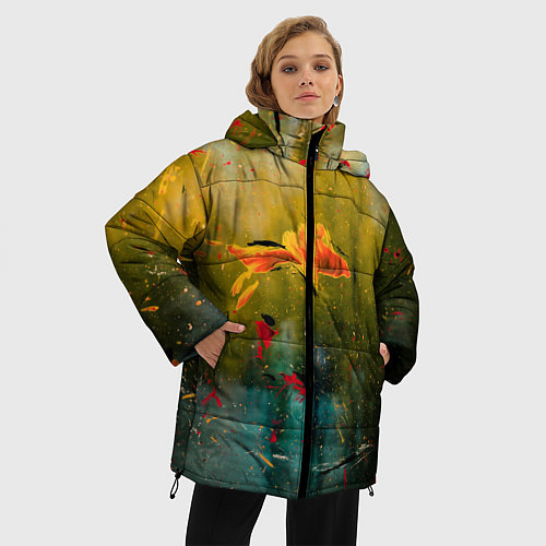 Женская зимняя куртка Весенне-осенний жёлтый туман и краски / 3D-Черный – фото 3