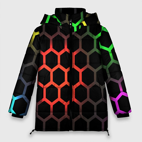 Женская зимняя куртка Gradient hexagon genshin / 3D-Красный – фото 1