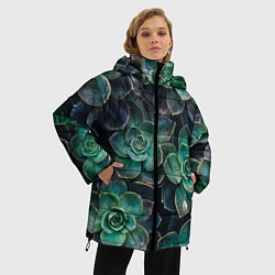 Куртка зимняя женская Паттерн из множество зелёных цветов, цвет: 3D-черный — фото 2