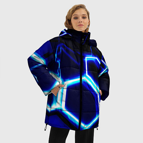 Женская зимняя куртка Neon abstraction plates storm / 3D-Черный – фото 3