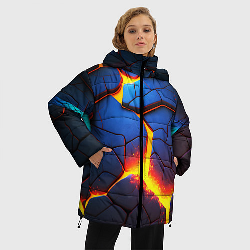 Женская зимняя куртка Яркая неоновая лава, разломы / 3D-Черный – фото 3