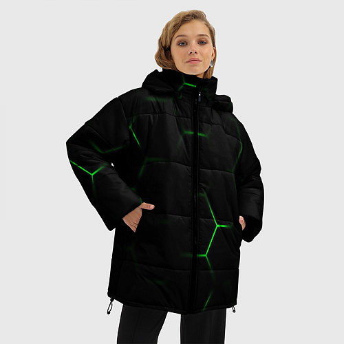 Женская зимняя куртка Соты бронированный стиль / 3D-Черный – фото 3